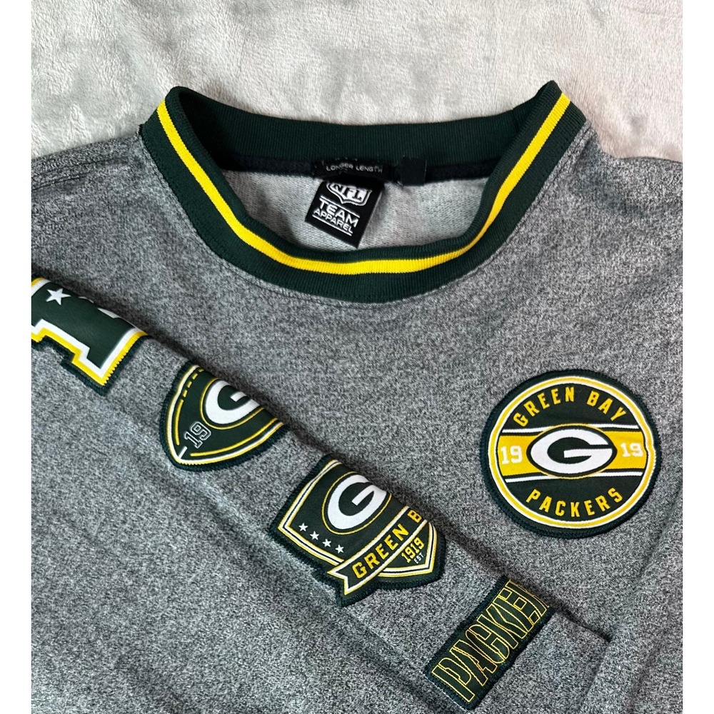 NFL Green Bay Packers Sweatshirt Mens XXL Grey Long Sleeve Patches Longline